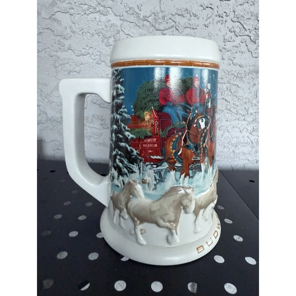 2005 Budweiser Holiday Beer Stein Clydesdales Collectible EUC Winter Horses